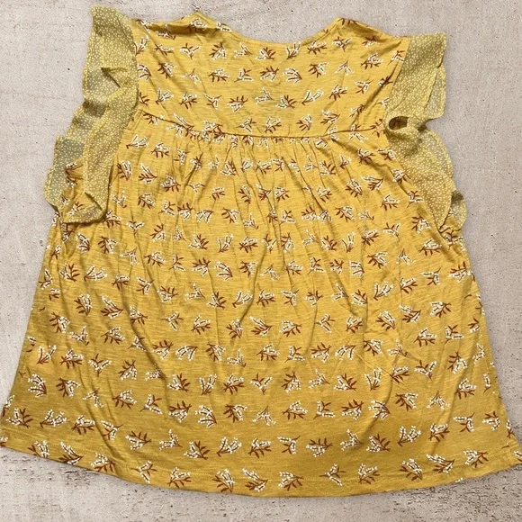 NWT Lucky Brand Golden Floral Flutter Sleeve Top - Size L - Picture 2 of 5